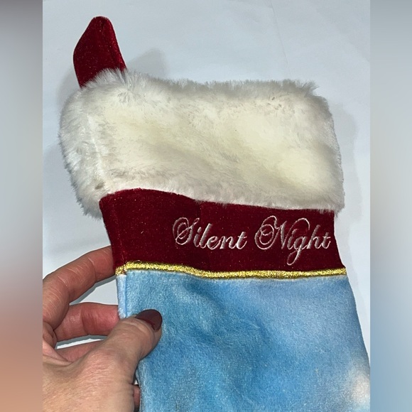 THOMAS KINKADE Silent Night Christmas Stocking Gold Embroidery 15" Satin Lining - Picture 11 of 13